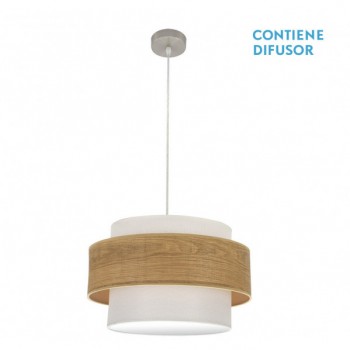 Distribuidor - Lâmpadas Diversas | Colgantes Moderno | COLGANTE MYRIAM 2XE27 NÍQUEL/MADERA CLARA REGX50X50 CM Ref: 177695085